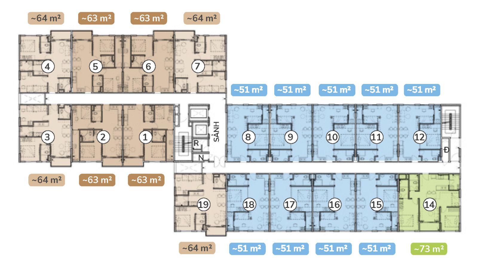 Mặt bằng căn hộ Ehome Southgate Nam Long Waterpoint