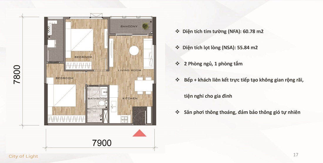 Thiết kế căn 60m2 Akari City giai đoạn 2