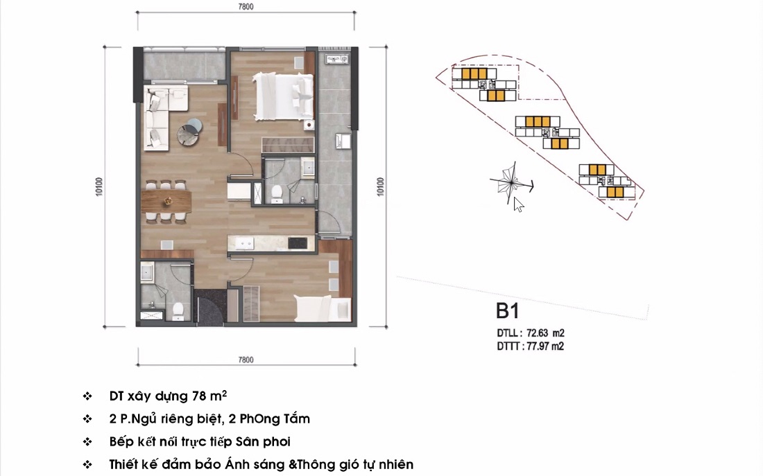 Thiết kế căn hộ 78m2 Mizuki Park Giai Đoạn 2