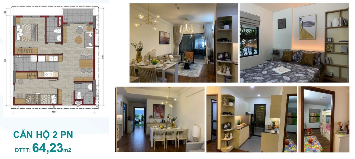 Thiết kế căn hộ 64m2 Ehome Waterpoint Nam Long tại Long An