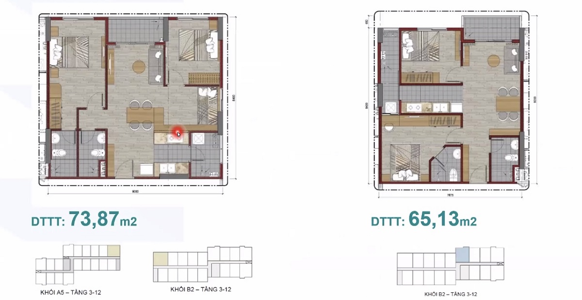 Thiết kế căn hộ 73m2 Ehome Waterpoint Nam Long tại Long An