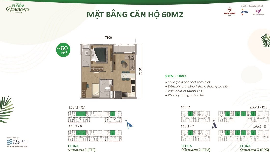 Thiết kế căn 60m2 Flora Panorama Mizuki Nam Long