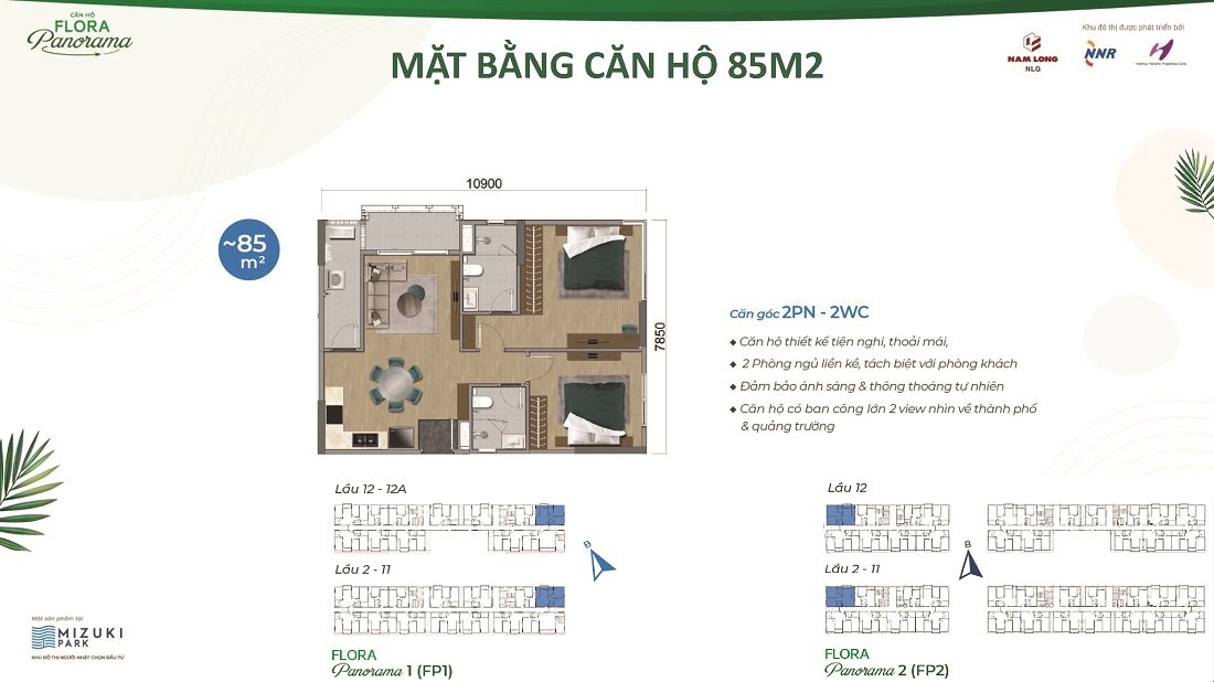 Thiết kế căn 85m2 Flora Panorama Mizuki Nam Long