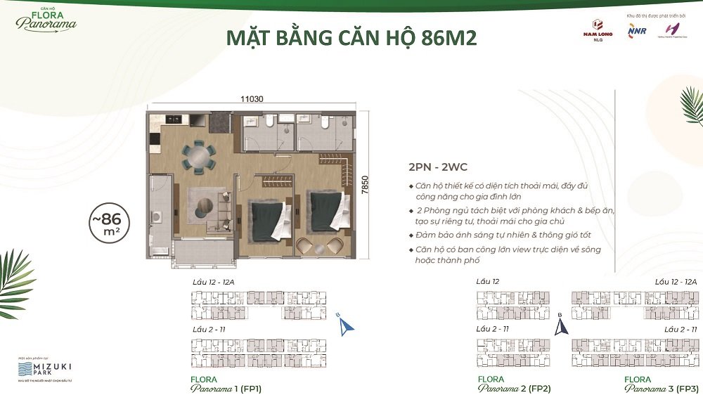 Thiết kế căn 86m2 Flora Panorama Mizuki Nam Long