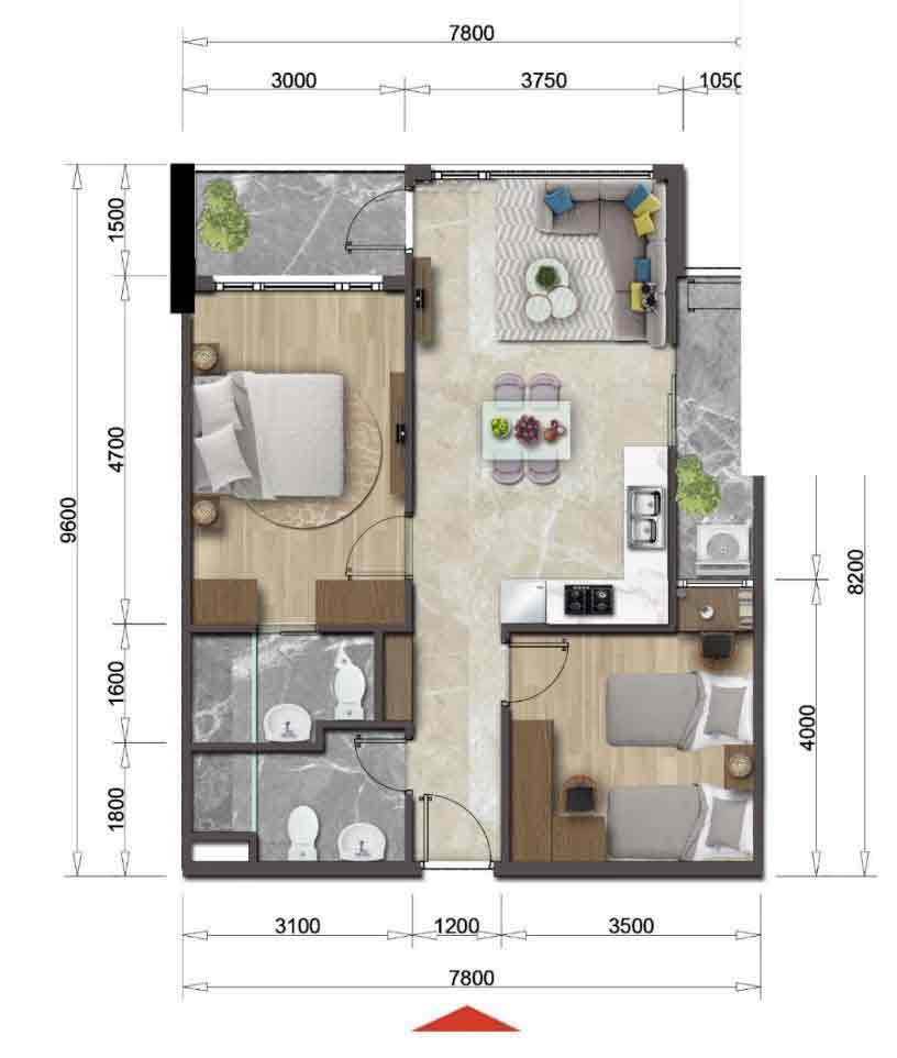 Thiết kế căn hộ Mizuki Park giai đoạn 1 72m2