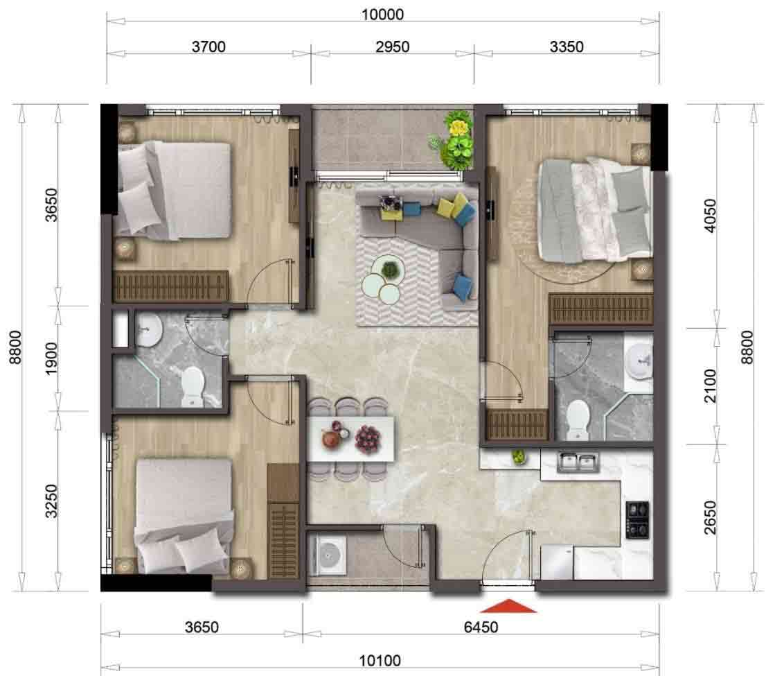 Thiết kế căn hộ Mizuki Park giai đoạn 1 86m2