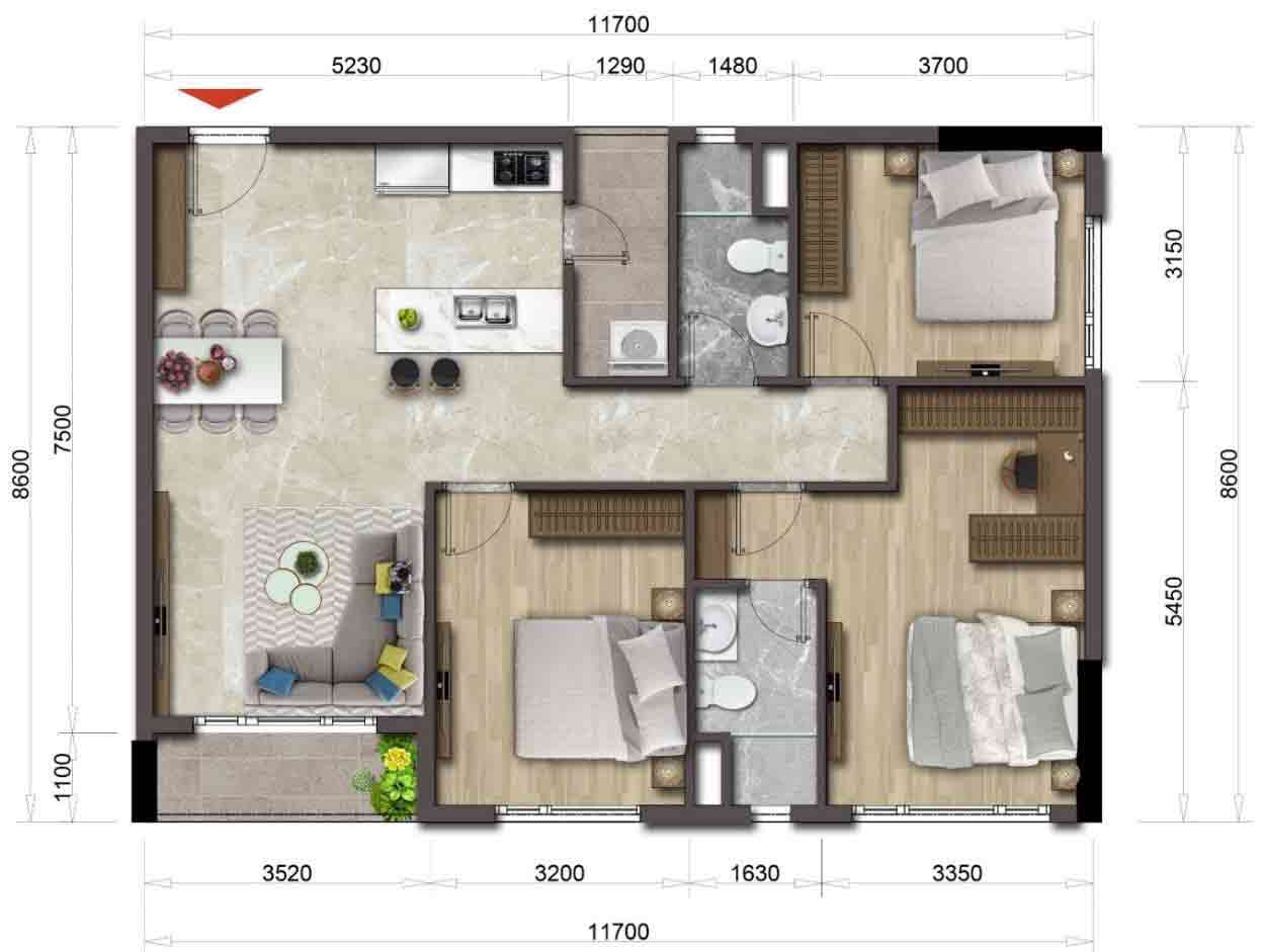 Thiết kế căn hộ Mizuki Park giai đoạn 1 98m2
