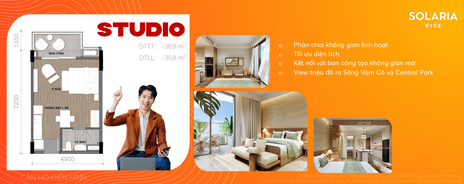 Thiết kế và mặt bằng căn Studio Solaria Rise Waterpoint Nam Long