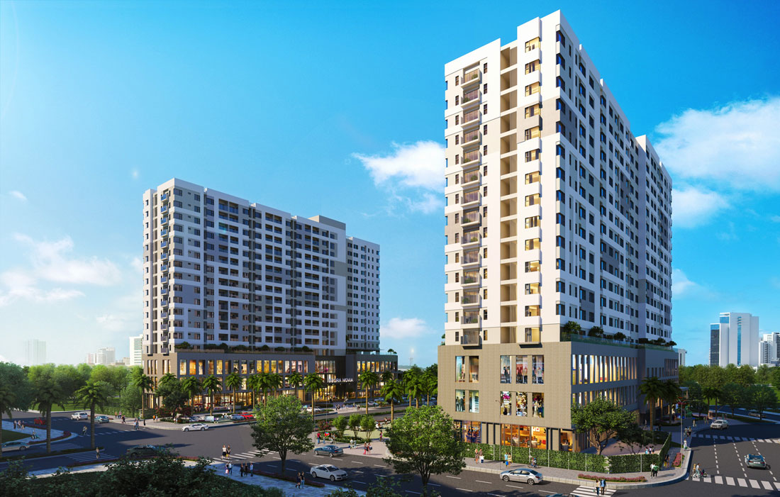 Phối cảnh 2 block dự án căn Flora Novia